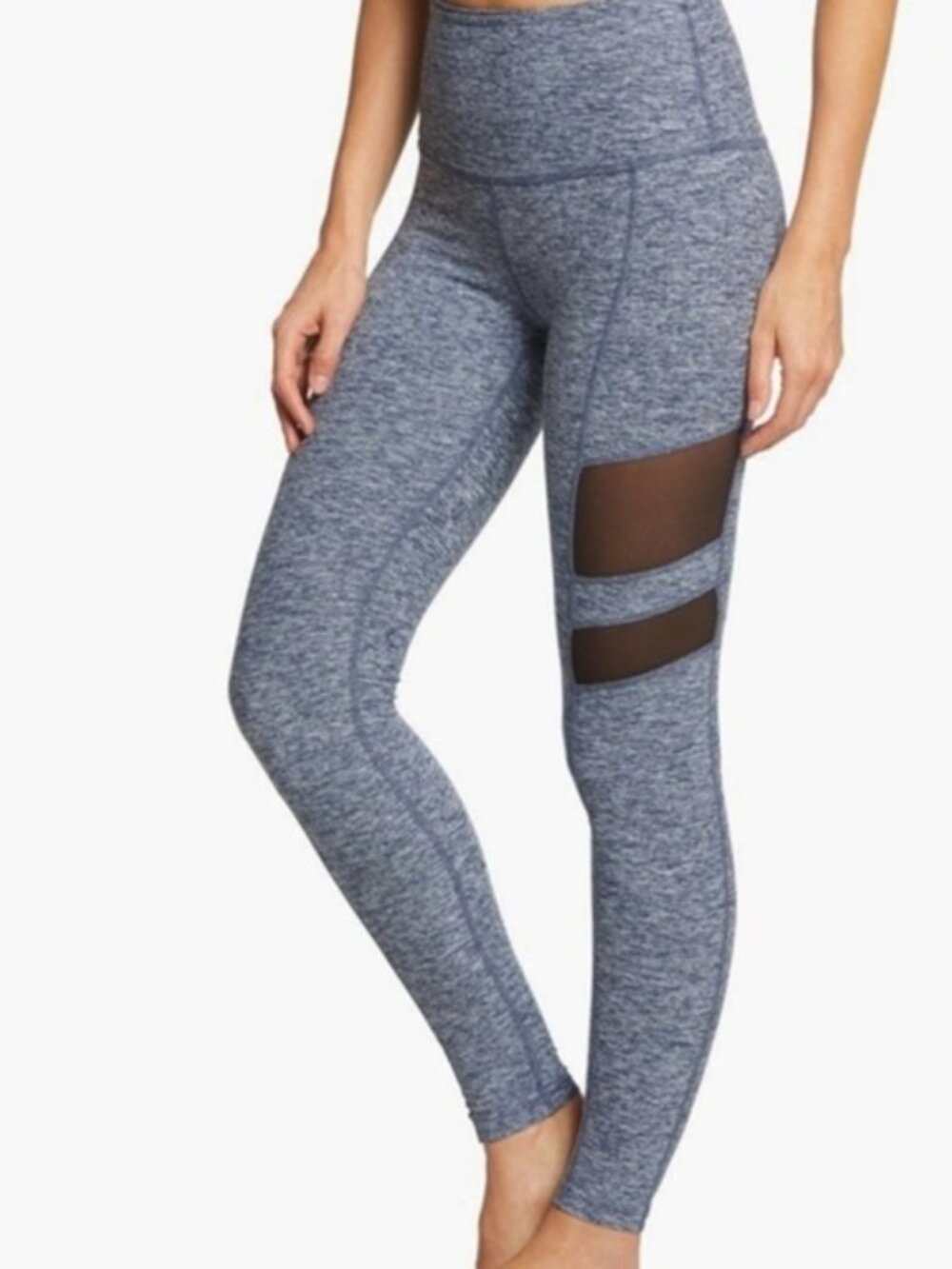Beyond Yoga Women's High Waist Blue Heather Mesh Panel Leggings